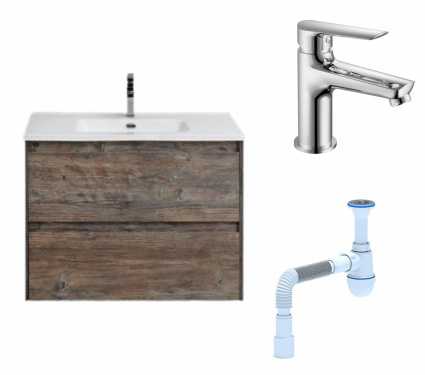 Комплект: Тумба с раковиной BelBagno Kraft 39 50 pino pasadena + Смеситель  Haiba HB10198 хром + Сифон АниПласт