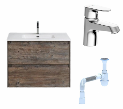 Комплект: Тумба с раковиной BelBagno Kraft 39 50 pino pasadena + Смеситель Bravat Alfa F1120178CP хром + Сифон АниПласт