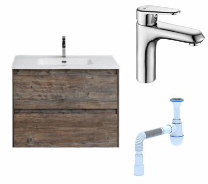 Комплект: Тумба с раковиной BelBagno Kraft 39 50 pino pasadena + Смеситель Lemark Point LM0306C хром + Сифон АниПласт