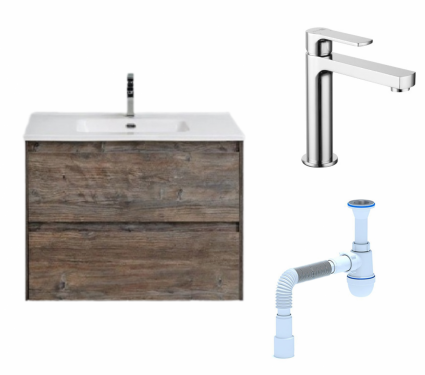 Комплект: Тумба с раковиной BelBagno Kraft 39 50 pino pasadena +  Смеситель Lemark plus Grace LM1537C хром + Сифон АниПласт