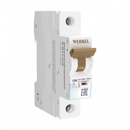 Автоматический выключатель Werkel 1P 50A C 4,5kA W901P504 4690389192739, цвет белый