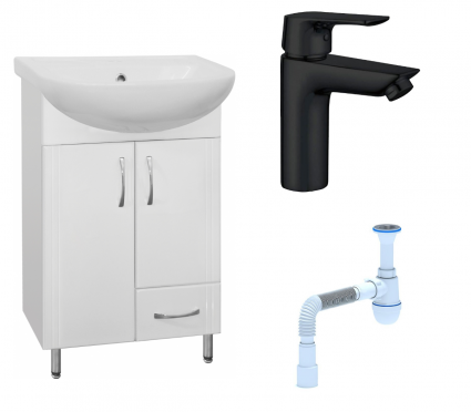 Комплект: Тумба с раковиной Style Line Эко Стандарт №10 50 + Смеситель Aquanet Static AF330-10B + Сифон АниПласт