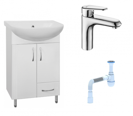 Комплект: Тумба с раковиной Style Line Эко Стандарт №10 50 + Смеситель Lemark Point LM0306C + Сифон АниПласт
