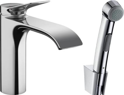 Смеситель для раковины Hansgrohe Vivenis 75210000 с гигиеническим душем, хром, однорычажный, длина излива 14.6 см