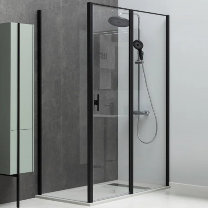 Душевой уголок Allen Brau Priority 140x100, профиль черный браш, стекло прозрачное, прямоугольный, двери распашные