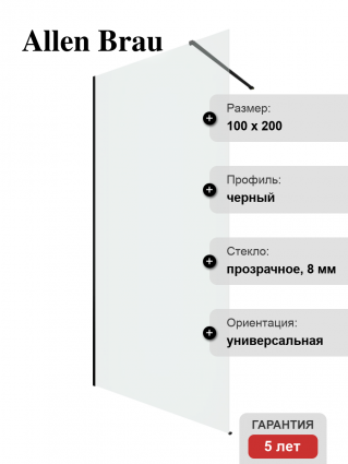 Душевая перегородка Allen Brau Infinity 1 3.21015.BBA 100 см, профиль черный браш, стекло прозрачное в современном стиле