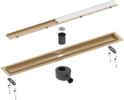 Душевой трап (лоток) Timo Drain Systems DS230210/17 1000 двусторонняя панель plate под плитку, золото матовое, выпуск боковой