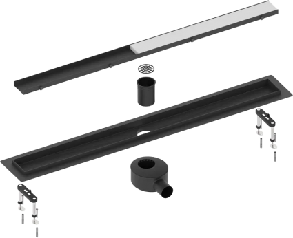 Душевой трап (лоток) Timo Drain Systems DS230209/03 900 двусторонняя панель plate под плитку, черный, выпуск боковой