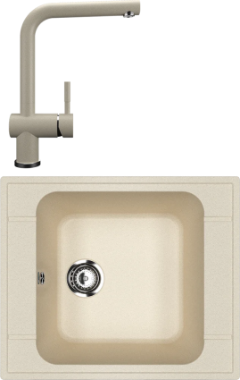 Комплект Мойка кухонная Ulgran U-604 -328 бежевая + Смеситель U-022 бежевый матовая, прямоугольная