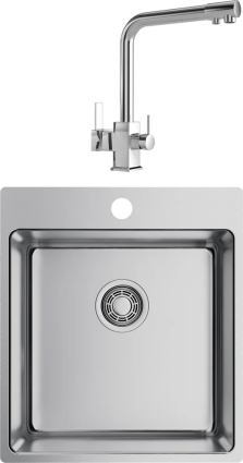 Комплект Мойка кухонная Omoikiri Amadare 45-IN + Смеситель MEGA Life MG-TK06 хром брашированная, квадратная