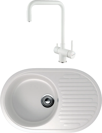 Комплект Мойка кухонная Ulgran U-107 -331 белая + Смеситель Paulmark Wetter We213030-431 белый матовый матовая, овальная