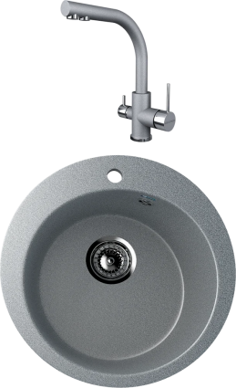 Комплект Мойка кухонная Ulgran U-405 -309 темно-серая + Смеситель Paulmark Essen Es213011-402 серый металлик матовая, круглая