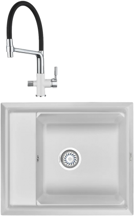 Комплект Мойка кухонная Granula Kitchen Space + Смеситель GR-0075 арктик, с гибким изливом, матовая, прямоугольная