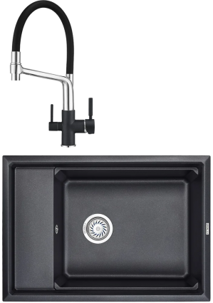 Комплект Мойка кухонная Granula Kitchen Space + Смеситель GR-0083 шварц с гибким изливом, матовая, прямоугольная