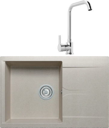 Комплект Мойка кухонная Polygran Gals 760 серая + Смеситель MEGA Ege MG-PL10 хром матовая, прямоугольная