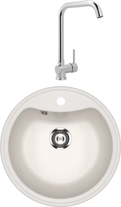 Комплект Мойка кухонная Ulgran U-601 -331 белая + Смеситель MEGA Didim MG-CM107 хром матовая, круглая