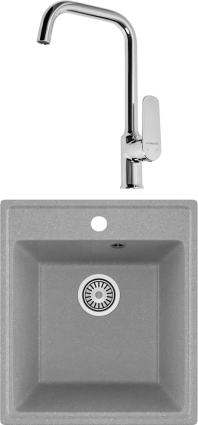 Комплект Мойка кухонная Domaci Палермо PR-425-003 серая + Смеситель STWORKI глянцевая, прямоугольная