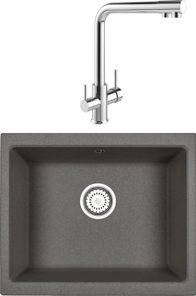 Комплект Мойка кухонная Emar Quartz + Смеситель MEGA Life MG-TK05 хром матовая, прямоугольная