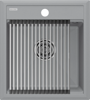 Мойка кухонная Paulmark Stepia + Step PM114651-GRS+R375-BS серый дым матовая, прямоугольная, 51x46 см