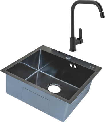 Комплект Мойка кухонная Mixline Pro 547230 черный графит + Смеситель MEGA City MG- ZRV104-B черный матовая, квадратная