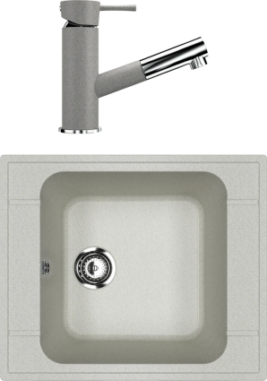 Комплект Мойка кухонная Ulgran U-604 -310 серая + Смеситель U-009 -310 серый матовая, прямоугольная