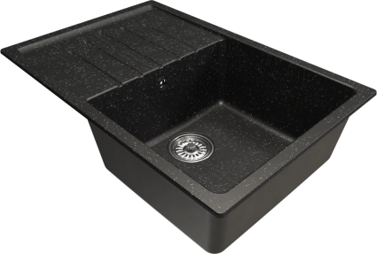 Мойка кухонная Mixline ML-GM19 черная матовая, прямоугольная, с крылом, 75x50 см