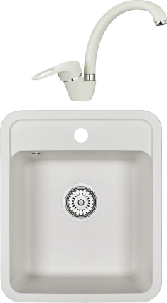 Комплект Мойка кухонная Granula Standart ST-4202 белая + Смеситель ST-03 белый матовая, прямоугольная