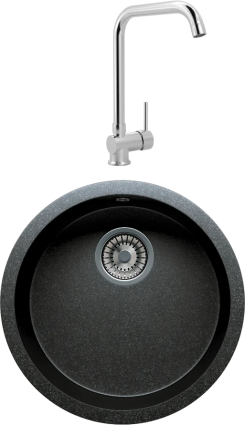 Комплект Мойка кухонная Tolero Classic R-104 уголь + Смеситель MEGA Didim MG-CM107 хром матовая, круглая