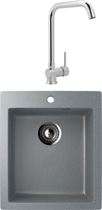 Комплект Мойка кухонная Ulgran U-404 -309 темно-серая + Смеситель MEGA Didim MG-CM107 хром матовая, прямоугольная