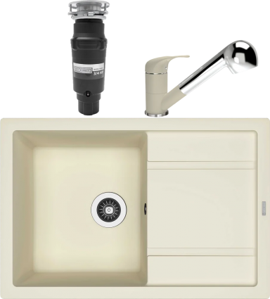 Комплект Мойка кухонная Florentina Липси 760 шампань + Смеситель Сигма FL шампань + Измельчитель Bone Crusher BC 910-SL-Slim Line матовая, прямоугольная