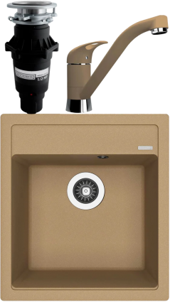 Комплект Мойка кухонная Florentina Липси 460 капучино + Смеситель Гамма FL капучино + Измельчитель Bone Crusher BC 810-SL Slim Line матовая, прямоугольная