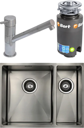 Комплект Мойка кухонная Seaman Eco Marino + Смеситель Barcelone SSL-5110 Water + Измельчитель Bort Titan 4000 брашированная, прямоугольная