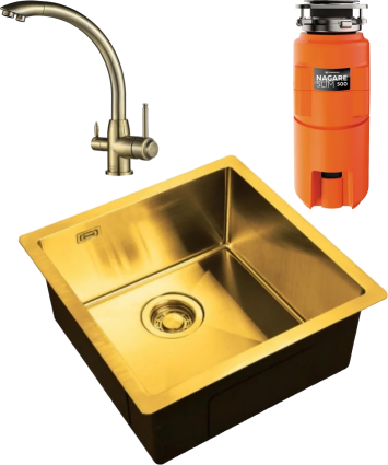 Комплект Мойка кухонная Zorg Light + Смеситель Steel Hummer SH 699 BRONZE бронза + Измельчитель Omoikiri Nagare slim 500 брашированная, прямоугольная