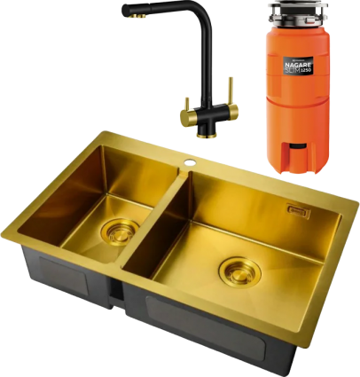 Комплект Мойка кухонная Zorg Light + Смеситель Sanitary ZR 348 YF BLACK BRONZE + Измельчитель Omoikiri Nagare slim 1250 брашированная, прямоугольная