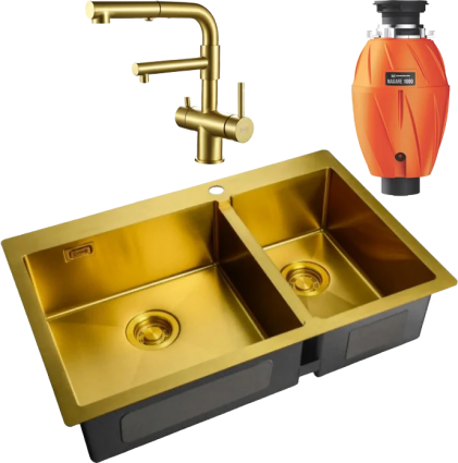 Комплект Мойка кухонная Zorg Light + Смеситель Sanitary SZR-3216 Bronze бронза + Измельчитель Omoikiri Nagare 1000 брашированная, прямоугольная