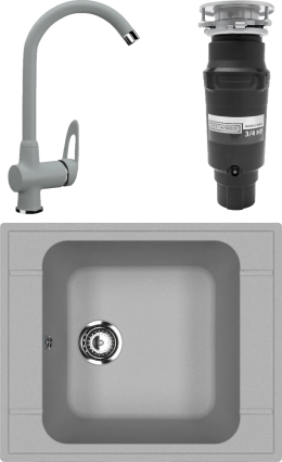 Комплект Мойка кухонная Ulgran U-604 -342 графит + Смеситель U-006 -342 графитовый + Измельчитель Bone Crusher BC 910-SL-Slim Line матовая, прямоугольная