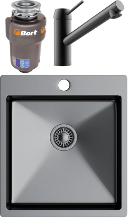 Zorg Комплект Мойка кухонная TopZero TNL ColorX TNL450.505 TITAN титан + Смеситель Matto титан + Измельчитель Bort Titan Max Power FullControl полированная, прямоугольная