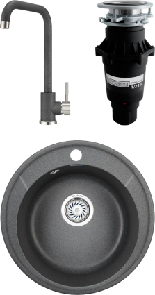 Комплект Мойка кухонная Granula Standart ST-4802 графит + Смеситель ST-4033 ST-4033 графит + Измельчитель Bone Crusher BC 810-SL Slim Line матовая, круглая