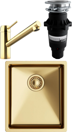 Комплект Мойка кухонная TopZero TNL ColorX 340 GOLD золотая + Смеситель Matto золото + Измельчитель Bone Crusher BC 810-SL Slim Line полированная, прямоугольная