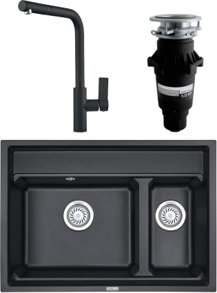 Комплект Мойка кухонная Granula Kitchen Space + Смеситель GR-2502 шварц + Измельчитель Bone Crusher BC 810-SL Slim Line матовая, прямоугольная