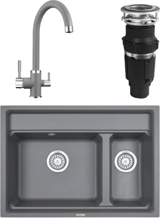 Комплект Мойка кухонная Granula Kitchen Space + Смеситель GR-2168 алюминиум + Измельчитель Bone Crusher BC 610-AS матовая, прямоугольная