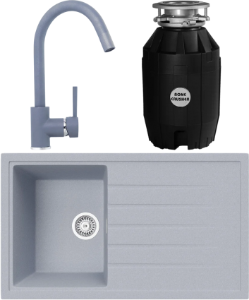 Комплект Мойка кухонная TopZero TopGran Claudia 860.500-49 titan 49 + Смеситель Romeo titan 49 + Измельчитель Bone Crusher BC 810-AS матовая, прямоугольная