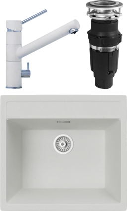 Комплект Мойка кухонная TopZero Georgia 560.510-07 Ice + Смеситель Leonardo ice 07 + Измельчитель Bone Crusher BC 610-AS матовая, квадратная