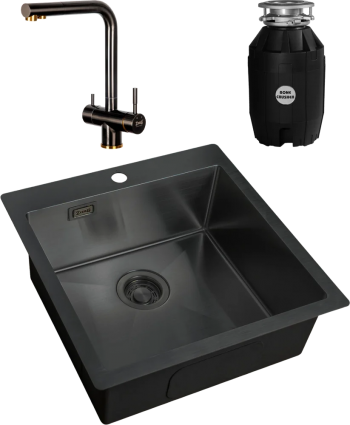 Комплект Мойка кухонная Zorg Light + Смеситель Inox SZR-7039 BR/GRAFIT бронза графит + Измельчитель Bone Crusher BC 810-AS квадратная,  в современном стиле
