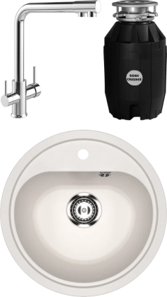 Комплект Мойка кухонная Ulgran U-700 -331 белая + Смеситель MEGA Life MG-TK05 хром + Измельчитель Bone Crusher BC 810-AS матовая, круглая