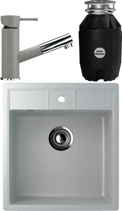 Комплект Мойка кухонная Ulgran U-406 -310 серая + Смеситель U-009 -310 серый + Измельчитель Bone Crusher BC 810-AS матовая, прямоугольная
