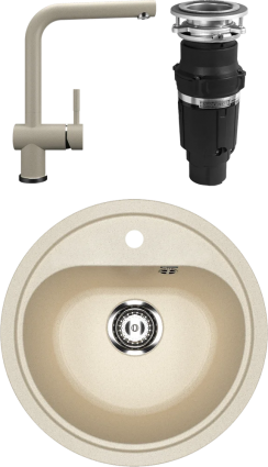 Комплект Мойка кухонная Ulgran U-700 -328 бежевая + Смеситель U-022 бежевый + Измельчитель Bone Crusher BC 610-AS матовая, круглая