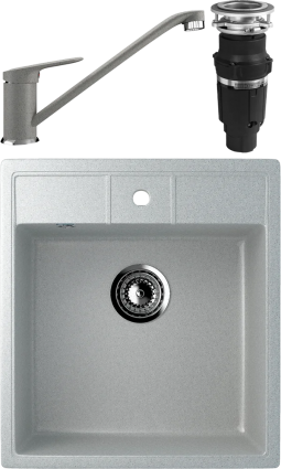 Комплект Мойка кухонная Ulgran U-406 -310 серая + Смеситель U-004 -310 серый + Измельчитель Bone Crusher BC 610-AS матовая, прямоугольная