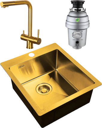 Комплект Мойка кухонная Zorg Light + Смеситель Inox SZR-7039 BRONZE бронза + Измельчитель Inox D брашированная, прямоугольная