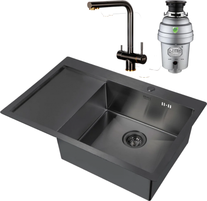 Комплект Мойка кухонная Zorg Inox PVD 7851 R grafit + Смеситель Inox SZR-7039 BR/GRAFIT бронза графит + Измельчитель Inox D брашированная, прямоугольная